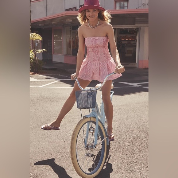 NWT! Anthropologie Pink Celandine Strapless Drop-Waist Mini Romper - Size XL 🟤 - Picture 3 of 8